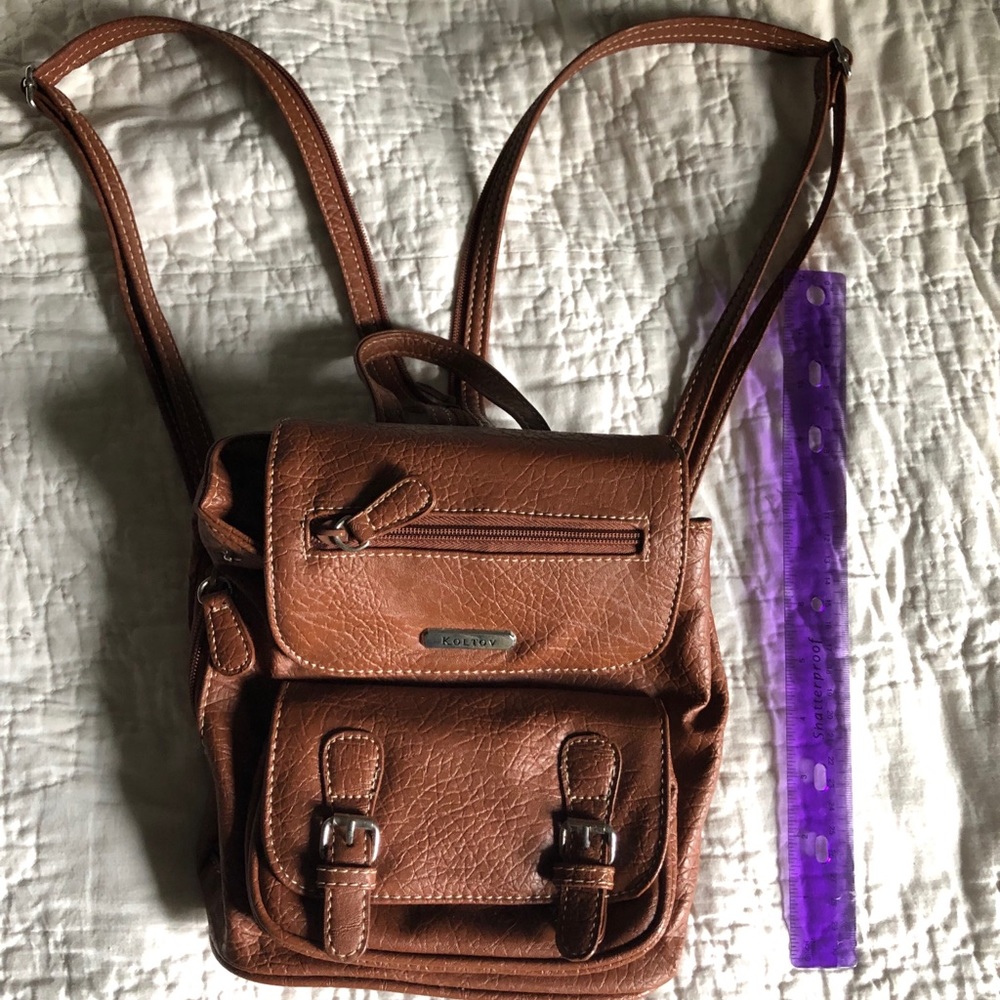 Mini tan faux leather backpack